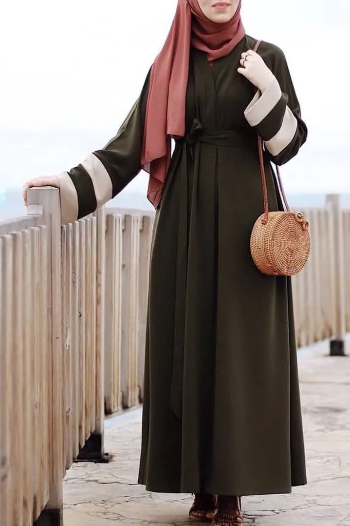 Haima Front Open Sleeve Contact Abaya ( BROWN )