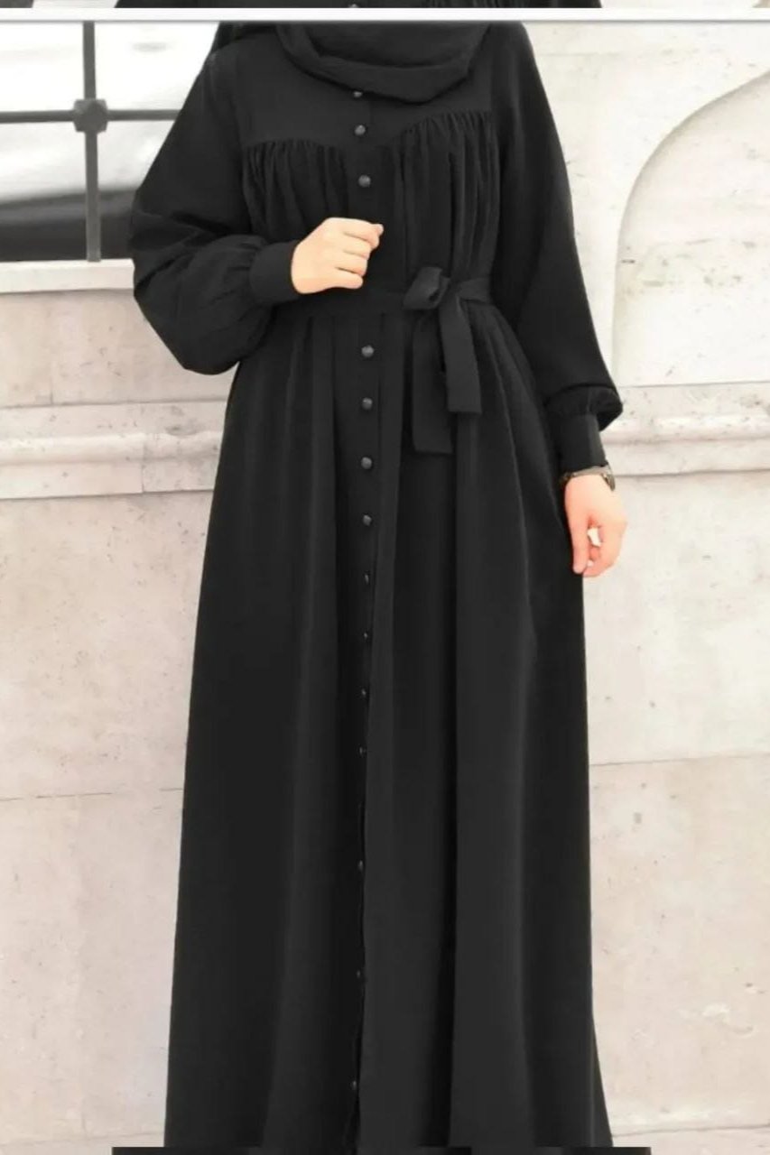 Beautiful Frill Plates Work Buttons Abaya BLACK  ( LIMITED - STOCK )