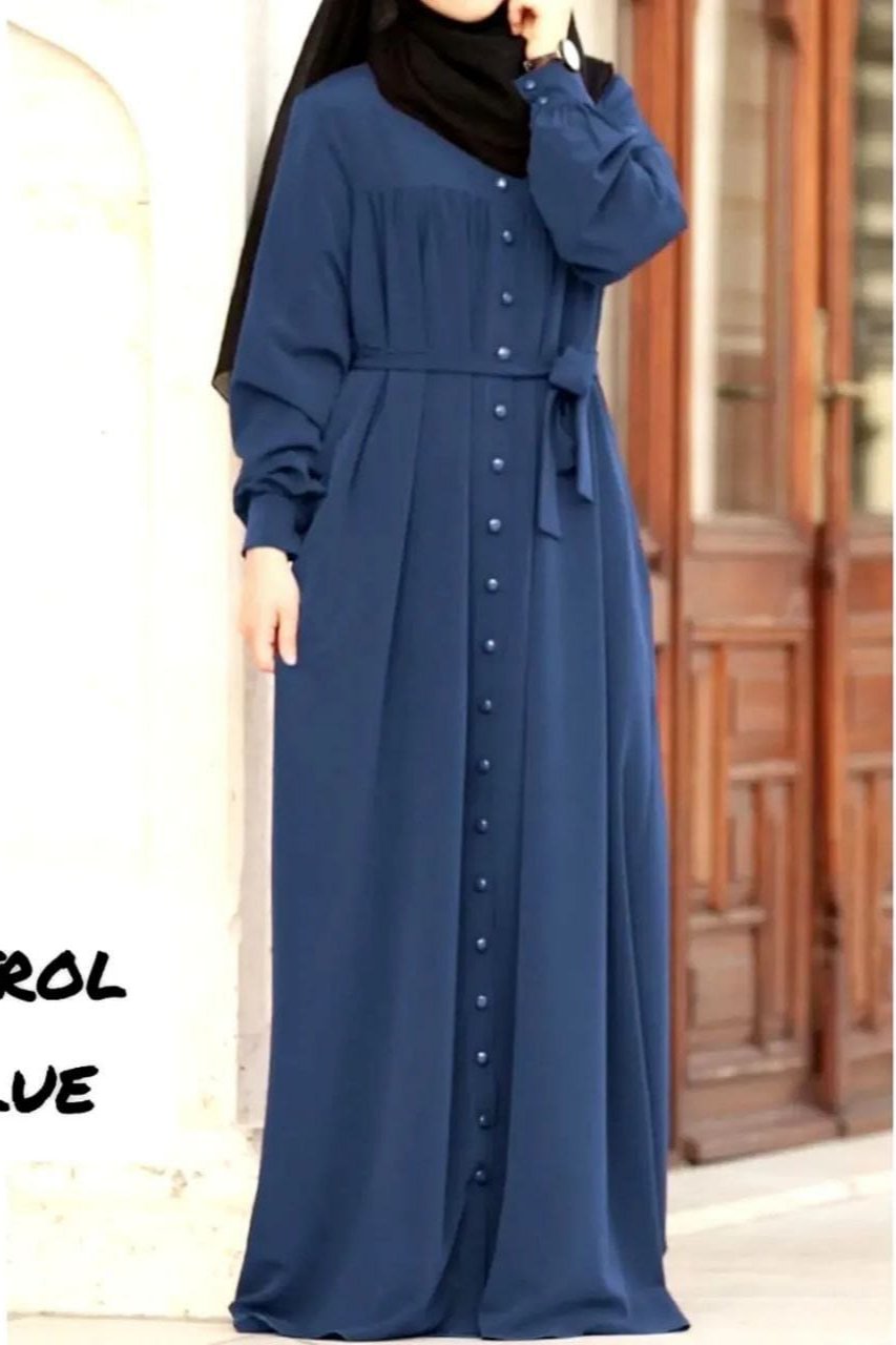 Beautiful Frill Plates Work Buttons Abaya PETROL BLUE  ( LIMITED - STOCK )