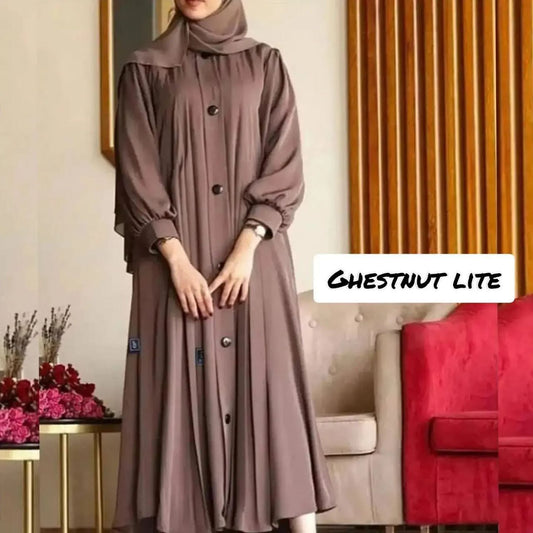 Daily Wear Buttons Abaya ( GHESTNUT LITE)