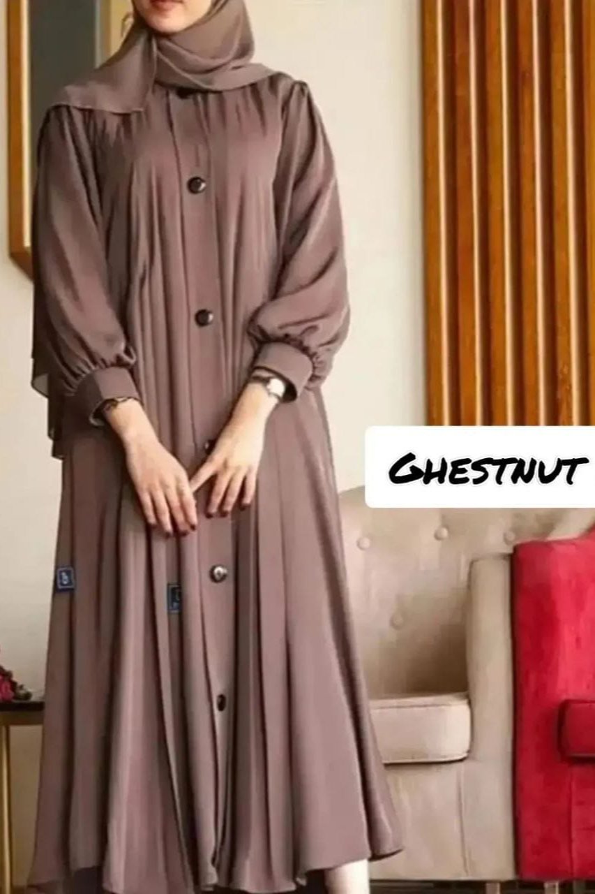 Daily Wear Buttons Abaya ( GHESTNUT LITE)