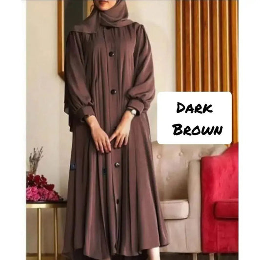 Daily Wear Buttons Abaya ( DARK BROWN )
