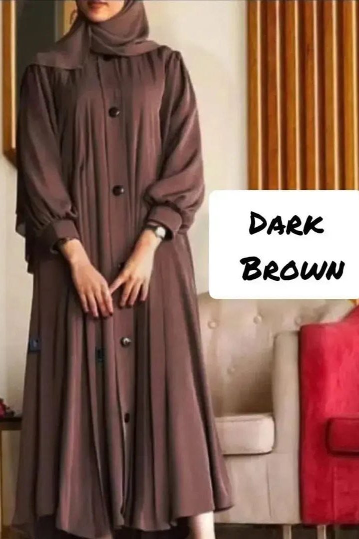 Daily Wear Buttons Abaya ( DARK BROWN )