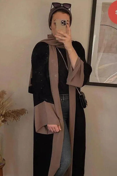 IMPORTED KIMONO ABAYA | BLACK TO GOLDEN