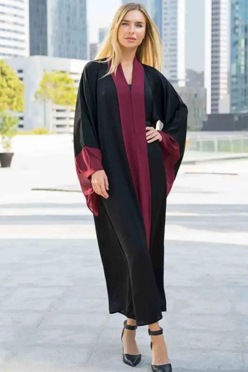 Imported Cimono Abaya BLACK TO MAHROON ( New - Edition )