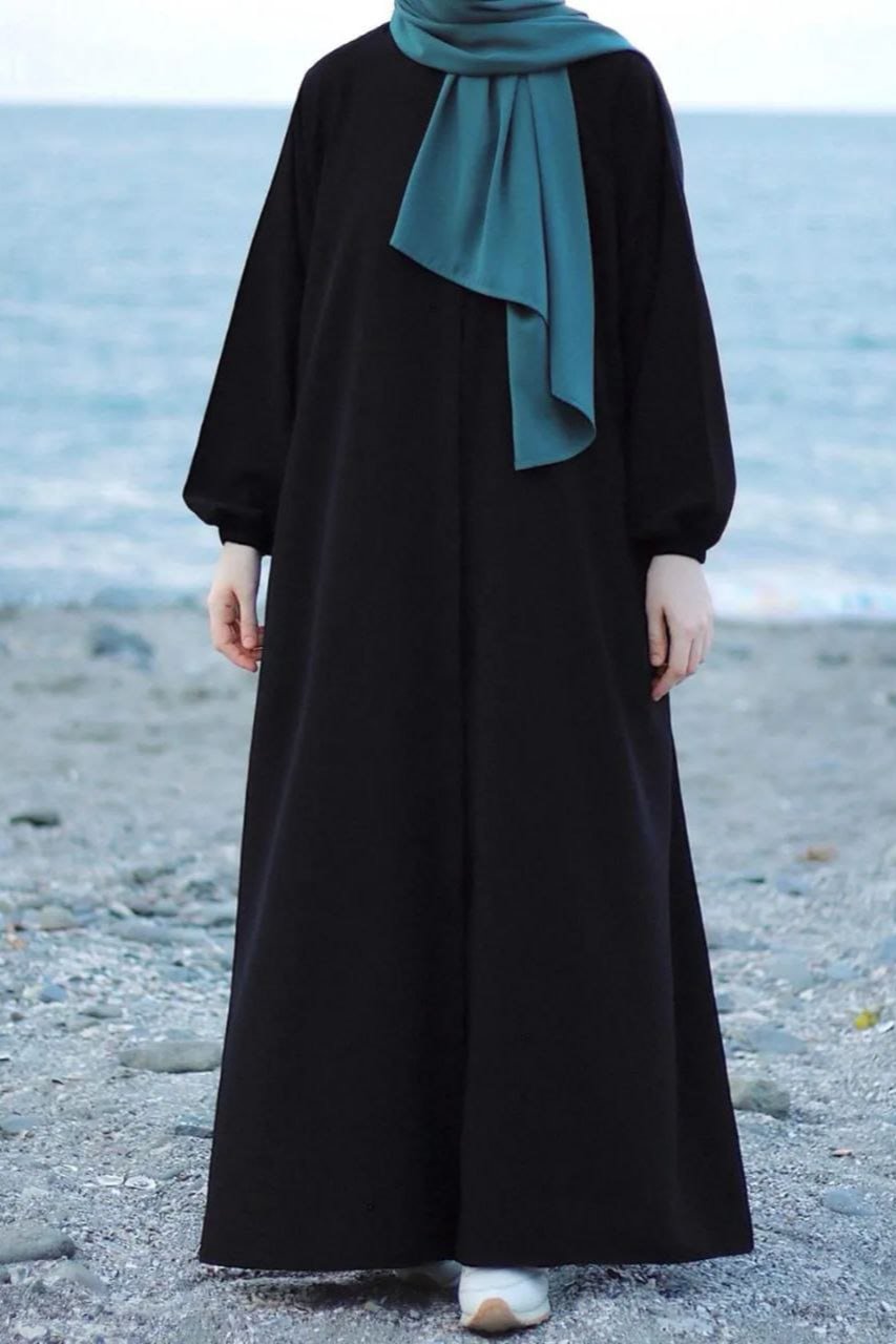 7754 - Turkish Front Open Basic Lastic Sleeve Abaya