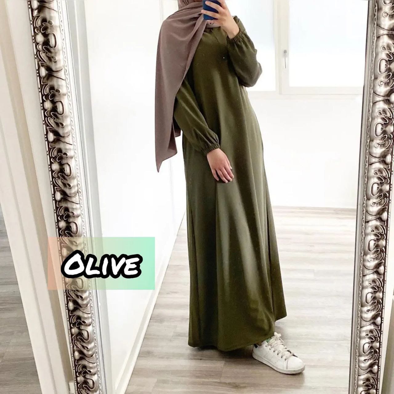 Olive Lastic Sleeve Abaya ( New - Edition )