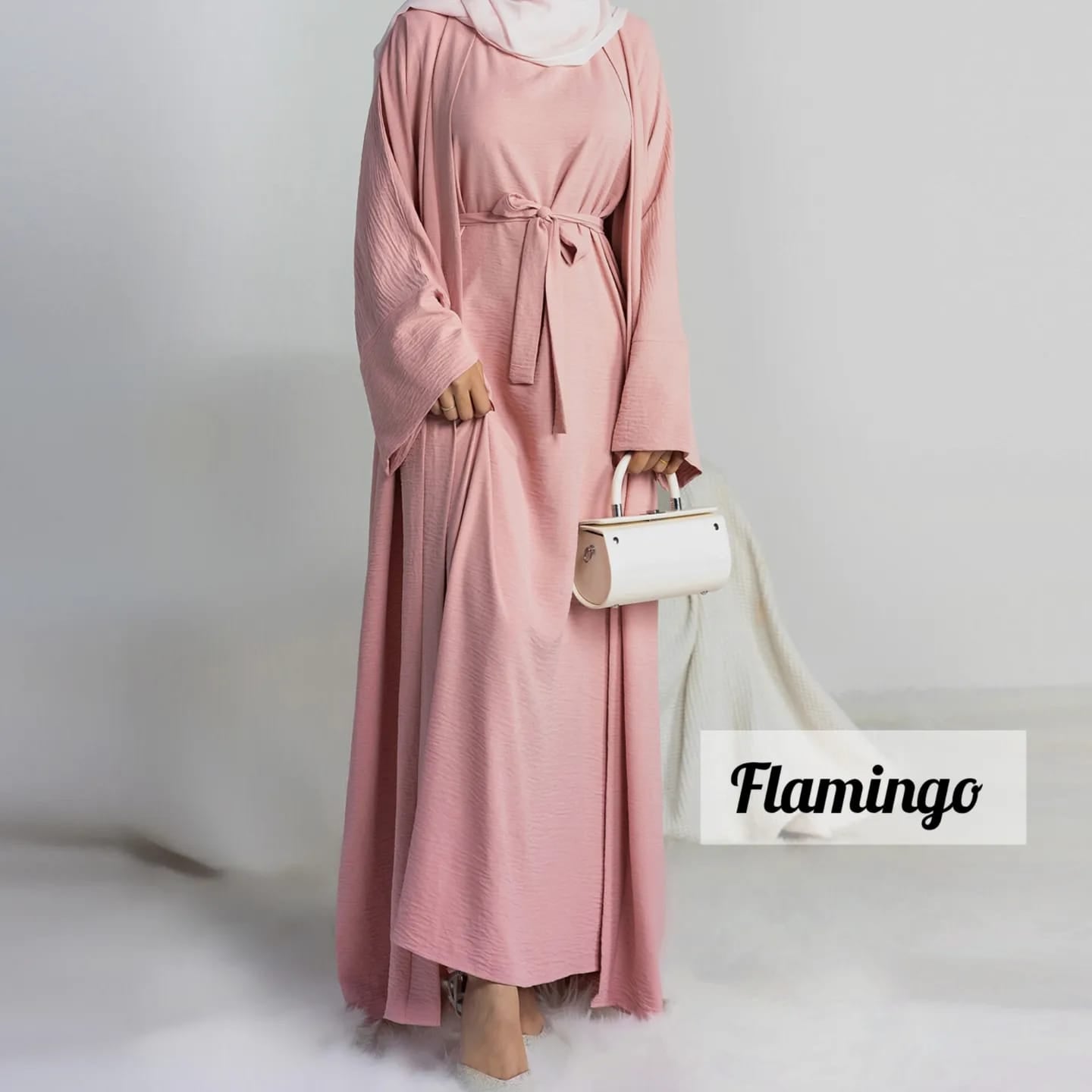 Original Dubai Crush Double Shrugs Abaya FLAMINGO ( Limited - Stock )