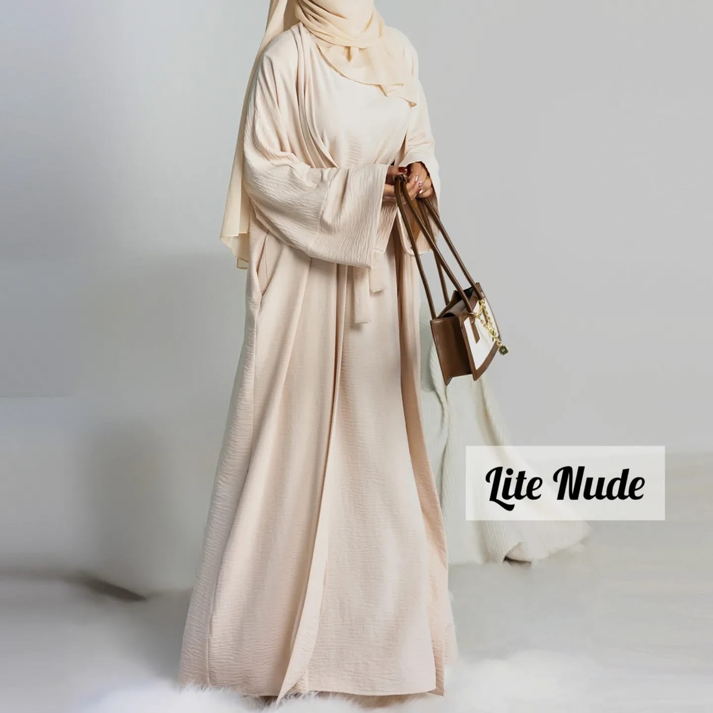 Original Dubai Crush Double Shrugs Abaya LITE NUDE ( Limited - Stock )