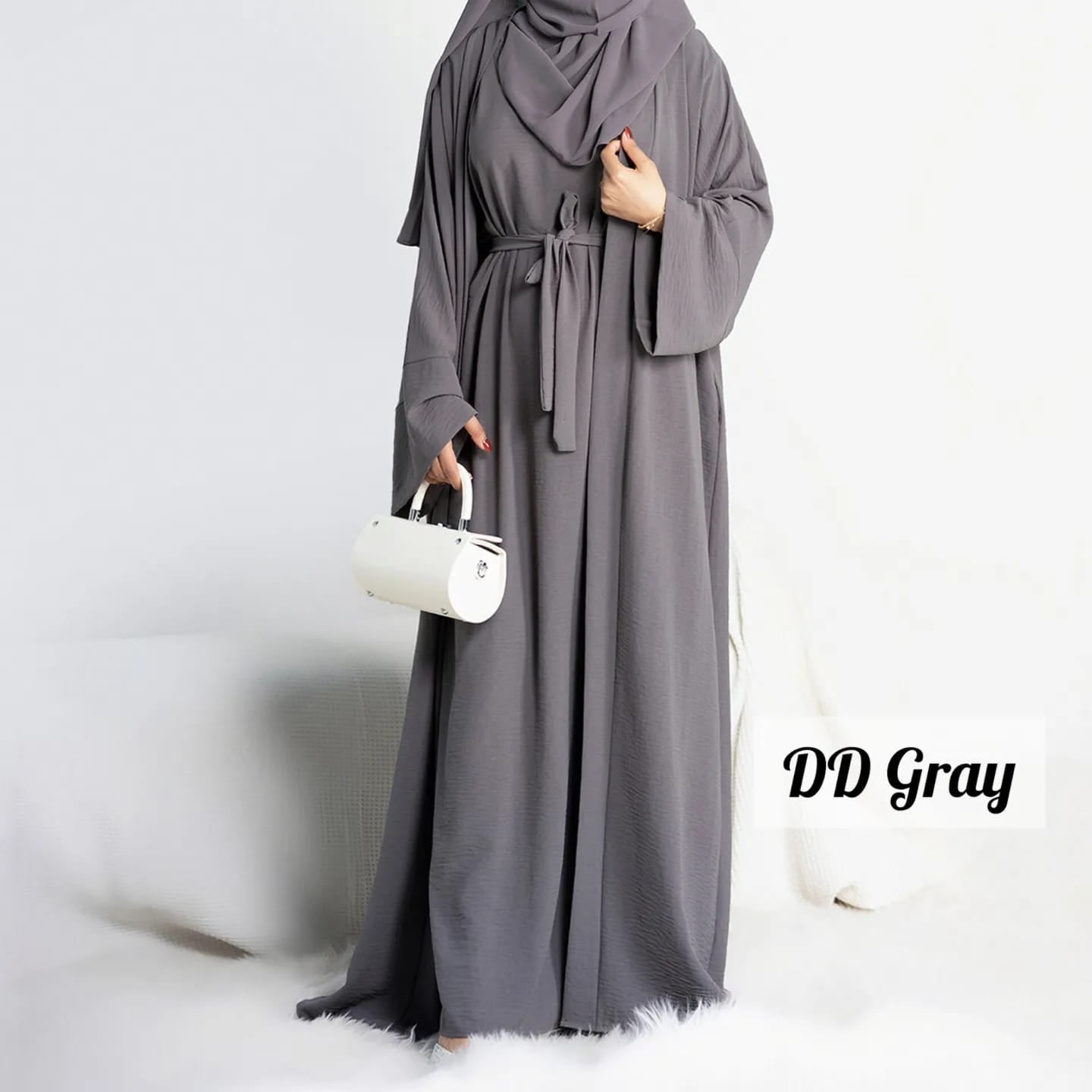 Original Dubai Crush Double Shrugs Abaya DD GRAY ( Limited - Stock )