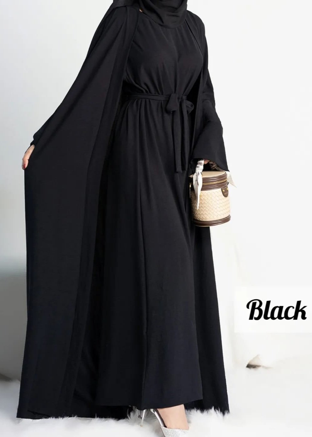 Original Dubai Crush Double Shrugs Abaya BLACK ( Limited - Stock )