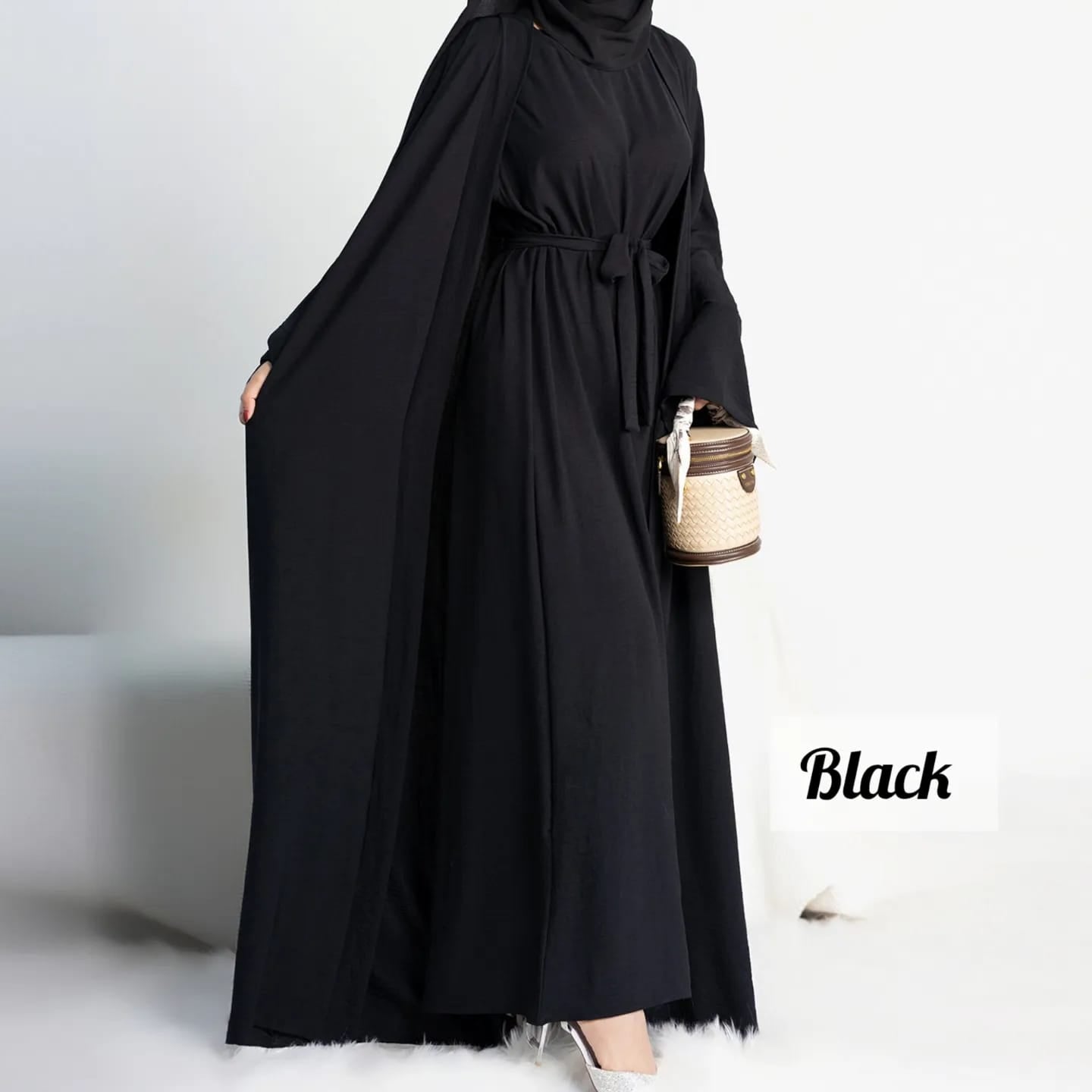 Original Dubai Crush Double Shrugs Abaya BLACK ( Limited - Stock )