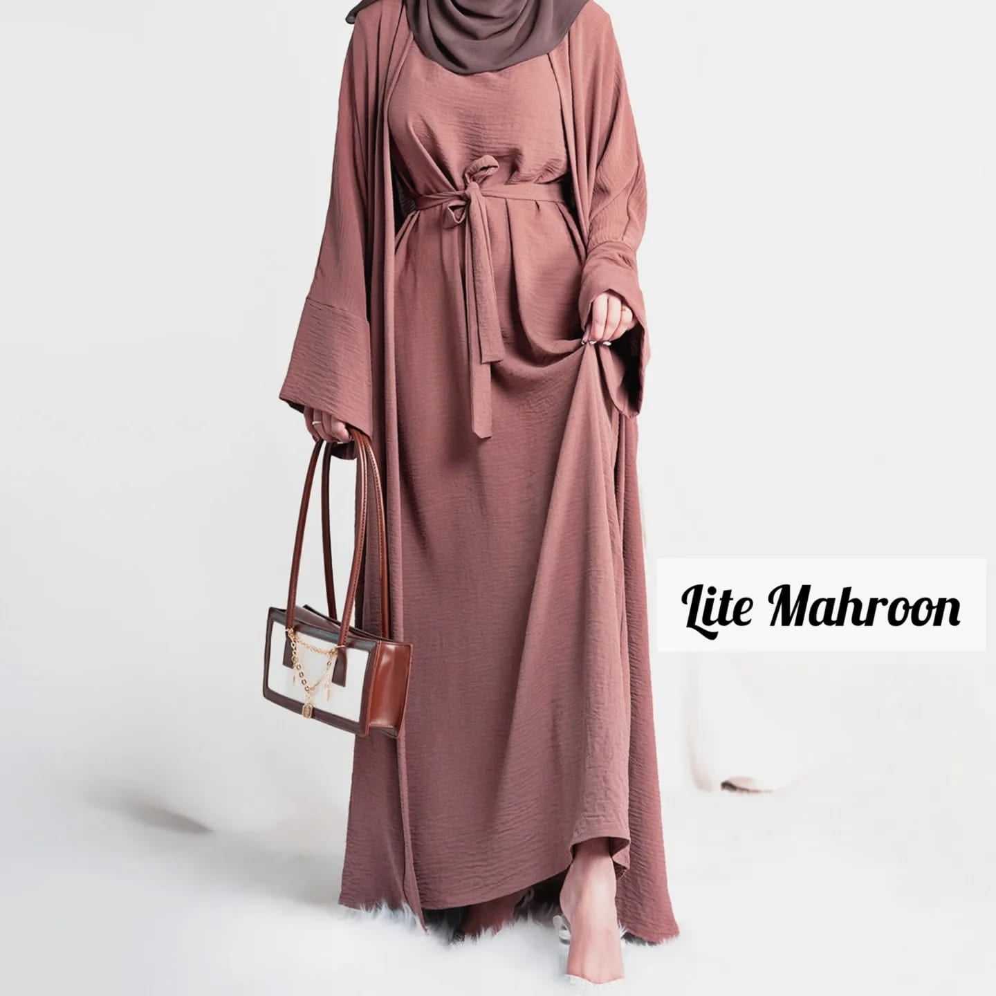 Original Dubai Crush Double Shrugs Abaya LITE MAHROON ( Limited - Stock )