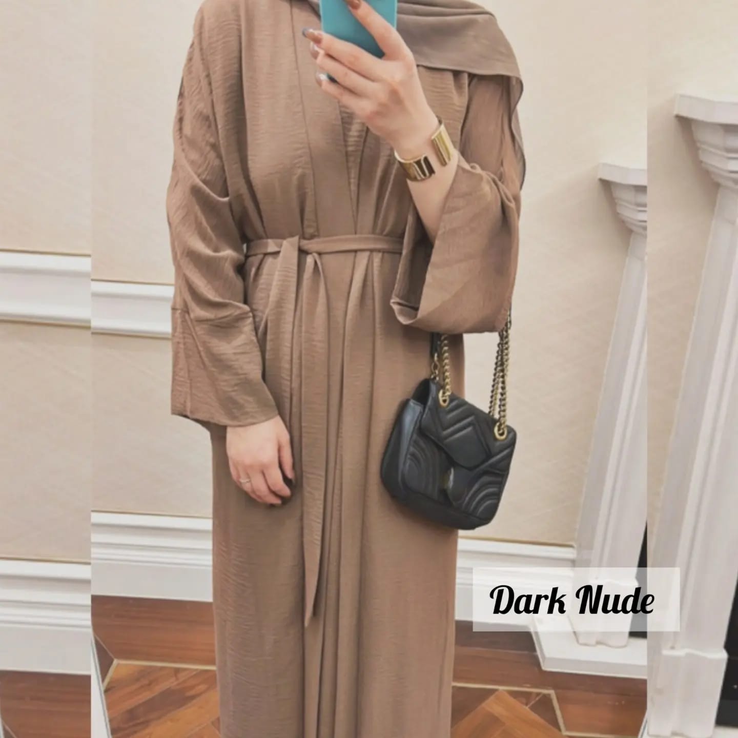 Original Dubai Crush Double Shrugs Abaya DARK NUDE ( Limited - Stock )