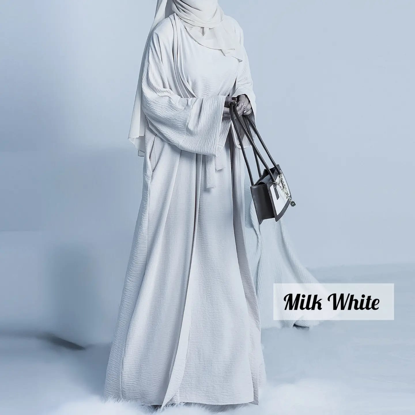 Original Dubai Crush Double Shrugs Abaya MILK WHITE ( Limited - Stock )