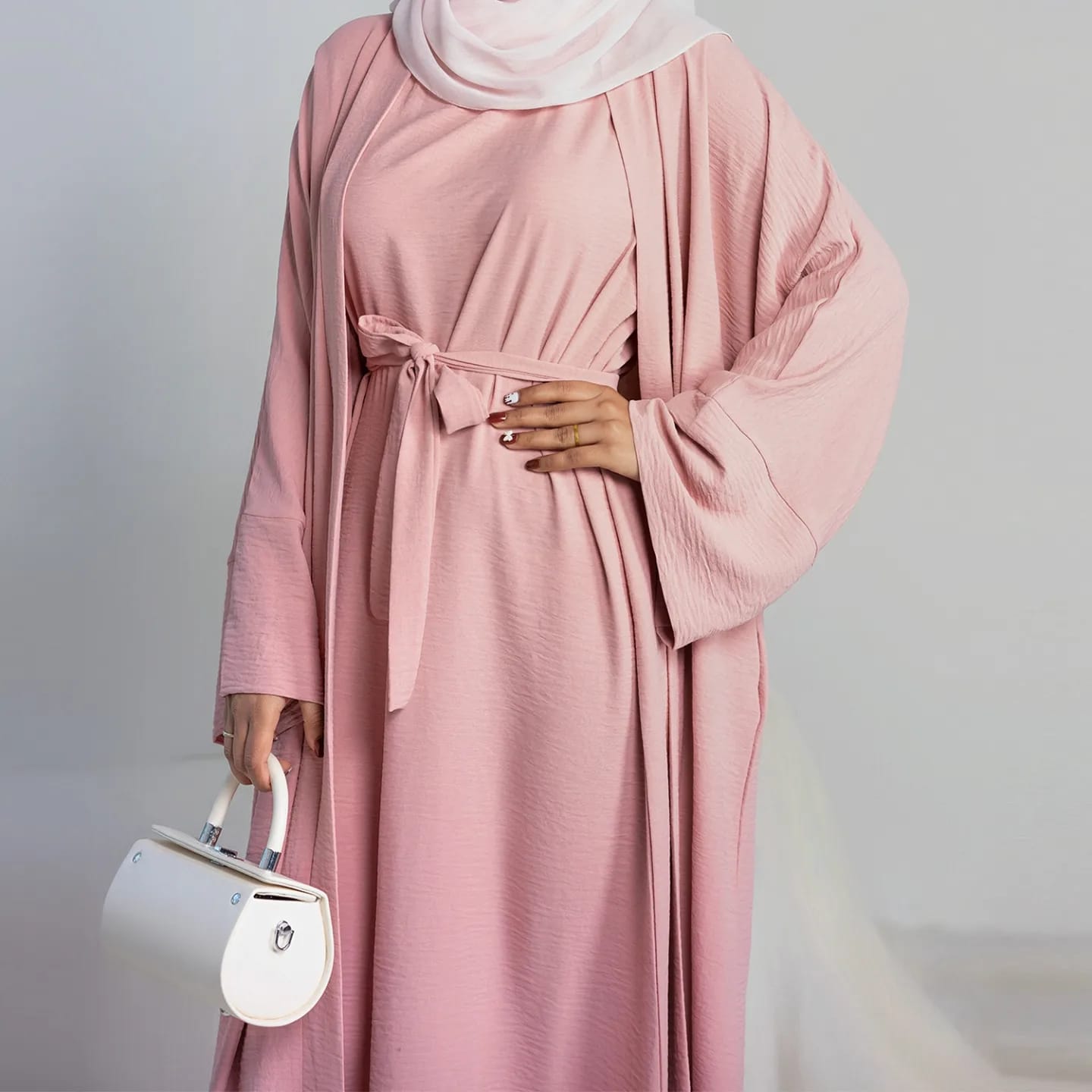 Original Dubai Crush Double Shrugs Abaya FLAMINGO ( Limited - Stock )