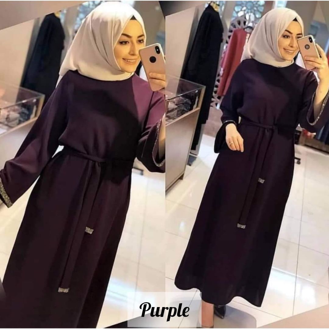 Imported Zainab Stone Lace Abaya ( PURPEL )