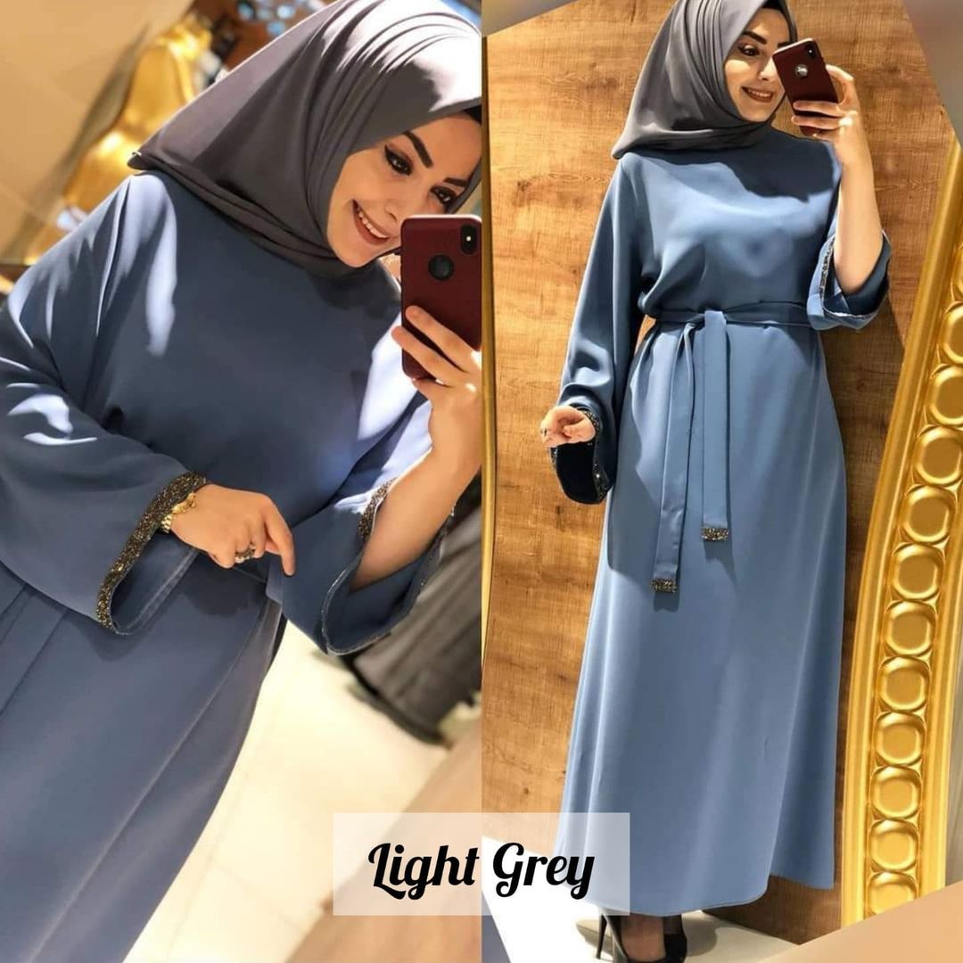 Imported Zainab Stone Lace Abaya ( LITE GRAY )