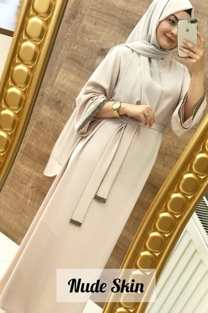 Imported Zainab Stone Lace Abaya ( NUDE SKIN )