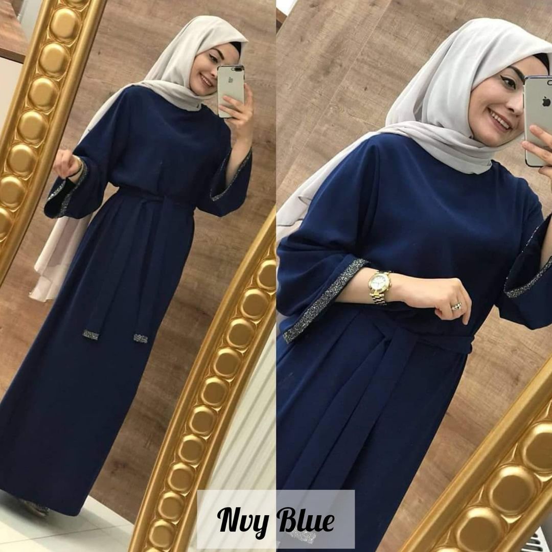 Imported Zainab Stone Lace Abaya ( NAVY BLUE )