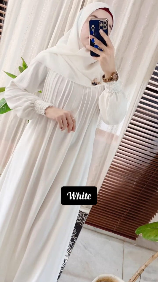 Zoya Pintex Lastic Sleeve Abaya ( WHITE )