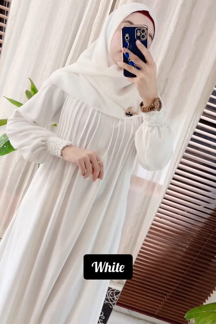 Zoya Pintex Lastic Sleeve Abaya ( WHITE )