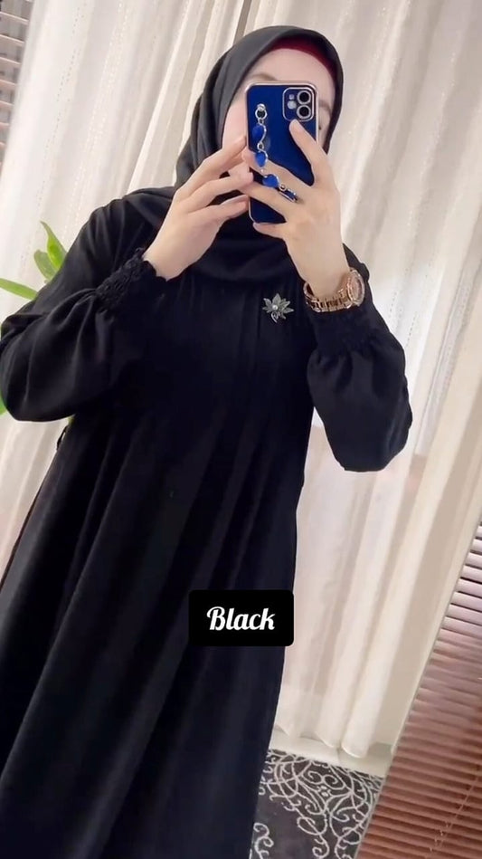 Zoya Pintex Lastic Sleeve Abaya ( BLACK )