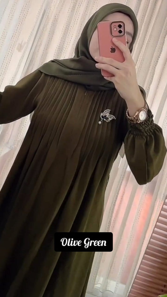 Zoya Pintex Lastic Sleeve Abaya ( OLIVE )
