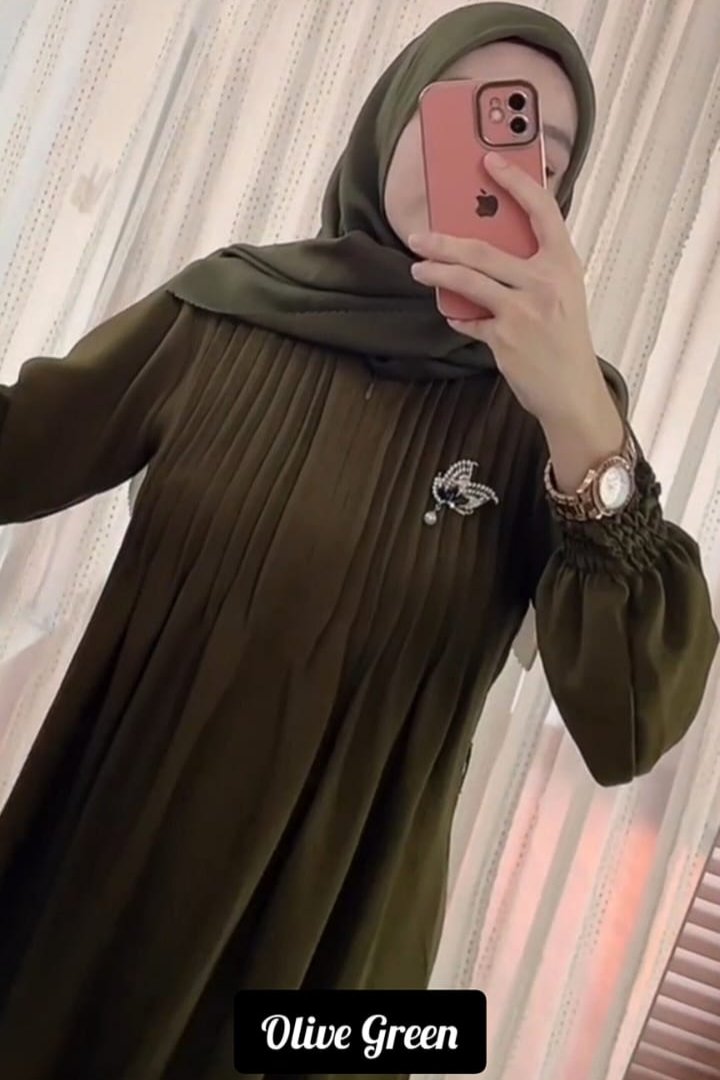 Zoya Pintex Lastic Sleeve Abaya ( OLIVE )