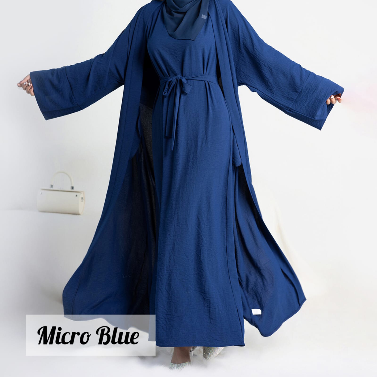 Original Dubai Crush Double Shrugs Abaya MICRO BLUE  ( Lemeted - Stock )