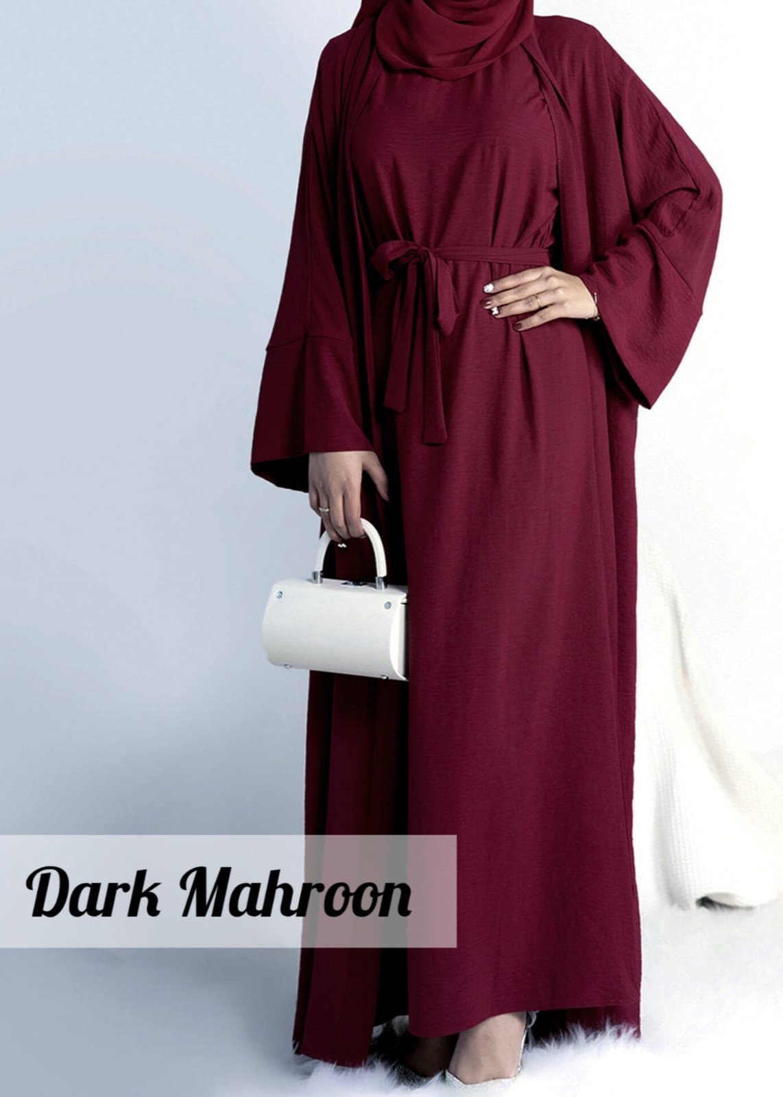 Original Dubai Crush Double Shrugs Abaya DARK MAHROON ( Lemeted - Stock )