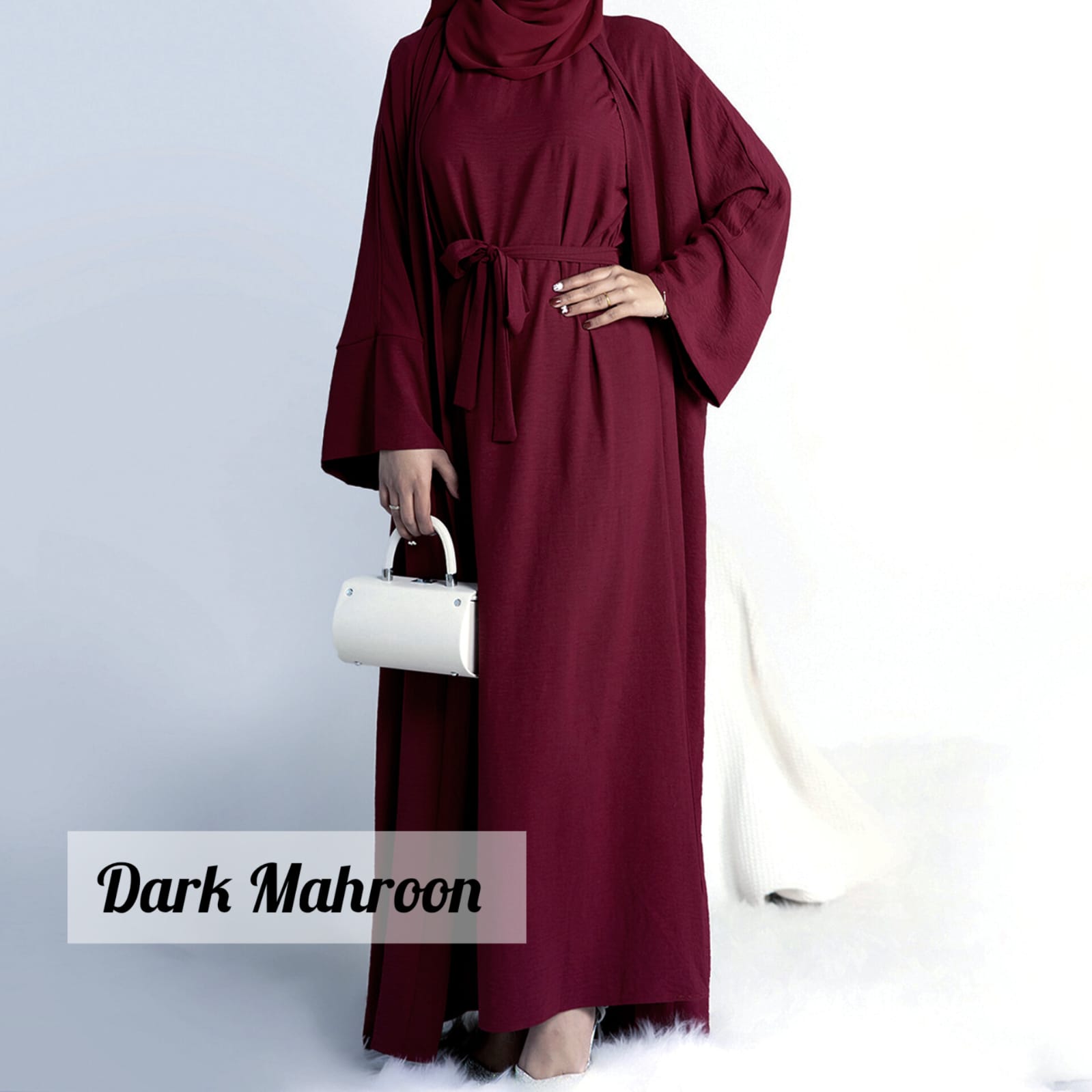 Original Dubai Crush Double Shrugs Abaya DARK MAHROON ( Lemeted - Stock )