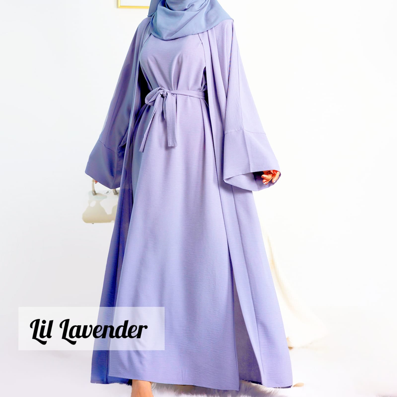 Original Dubai Crush Double Shrugs Abaya LIL LAVENDER ( Lemeted - Stock )