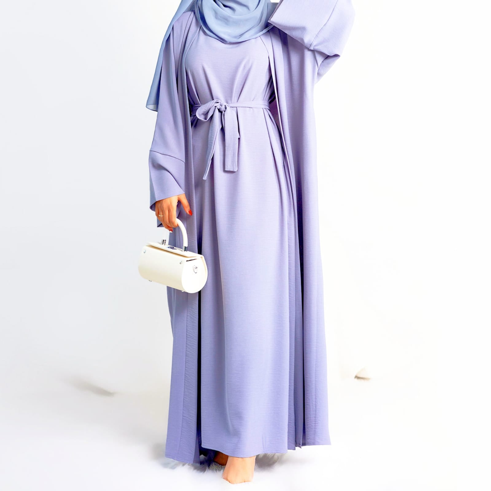 Original Dubai Crush Double Shrugs Abaya LIL LAVENDER ( Lemeted - Stock )