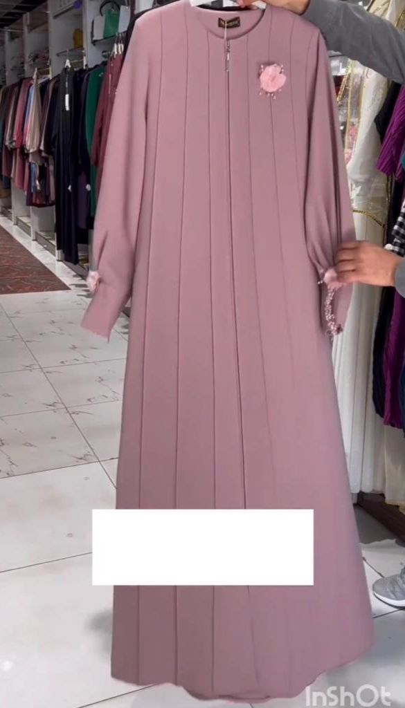 Imported Zoha Zipper Pintex Abaya With Beautiful Brooch & Cuffed Sleeve - PINK