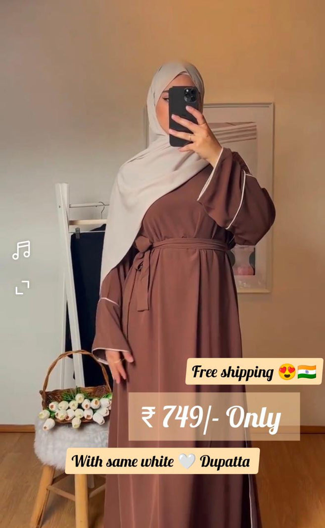 HAFIZA WHITE PIPIN ABAYA | BROWN