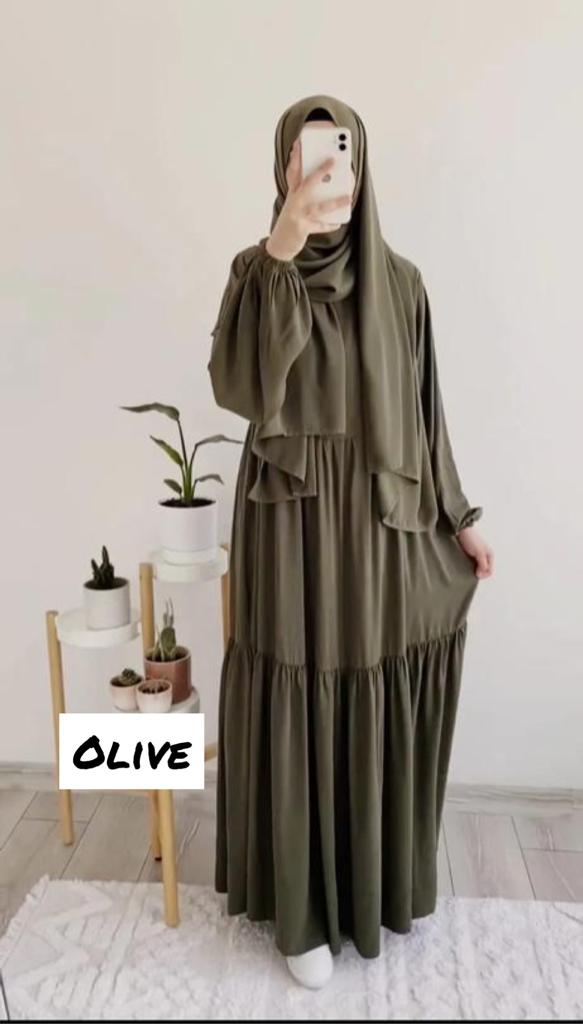 Tuba Frill Abaya OLIVE ( Limited Stock )