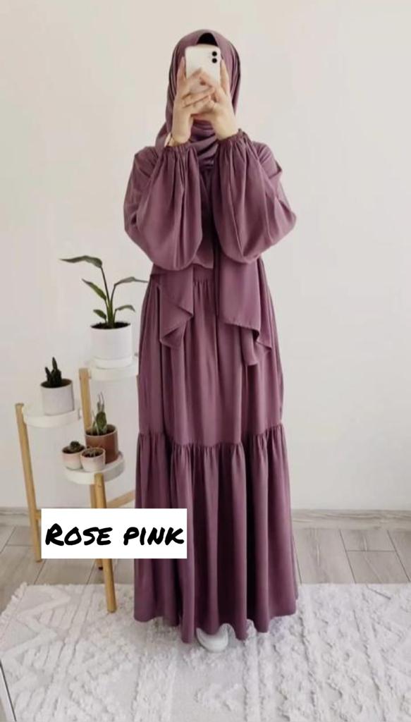 Tuba Frill Abaya ROSE PINK ( Limited Stock )