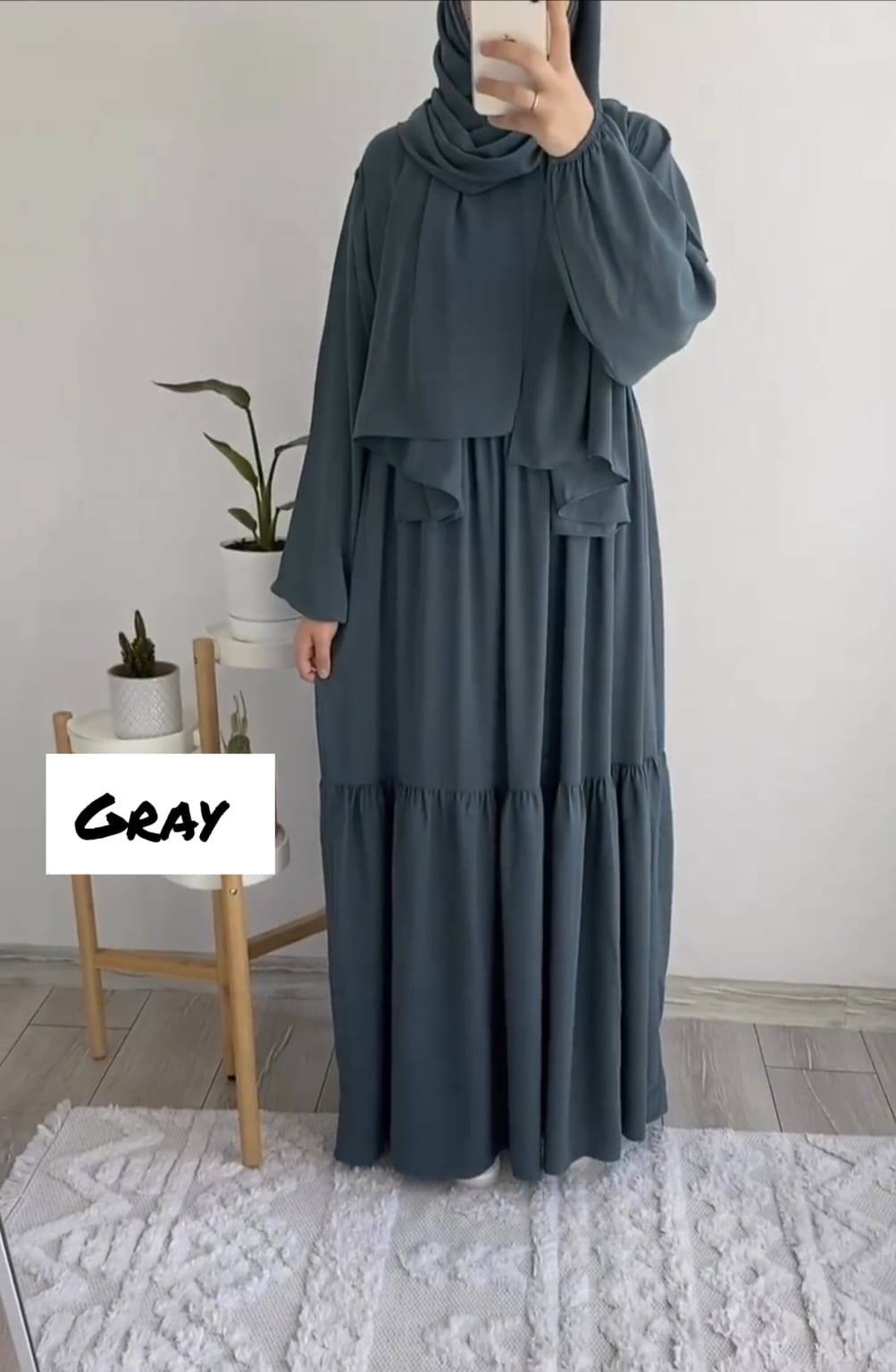 Tuba Frill Abaya GRAY  ( Limited Stock )