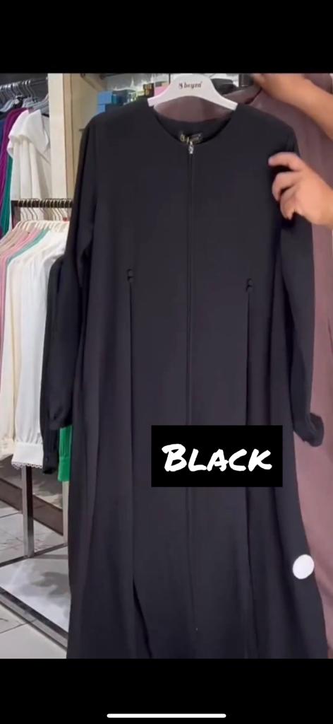 Kulsum Black Front Plates Work Zipper Abaya (  BLACK ) New Launch