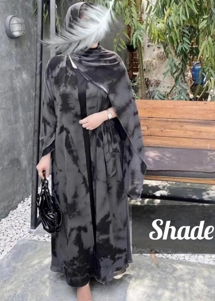 Imported Tie-Dye Double Layered Abaya - ( GRAY )