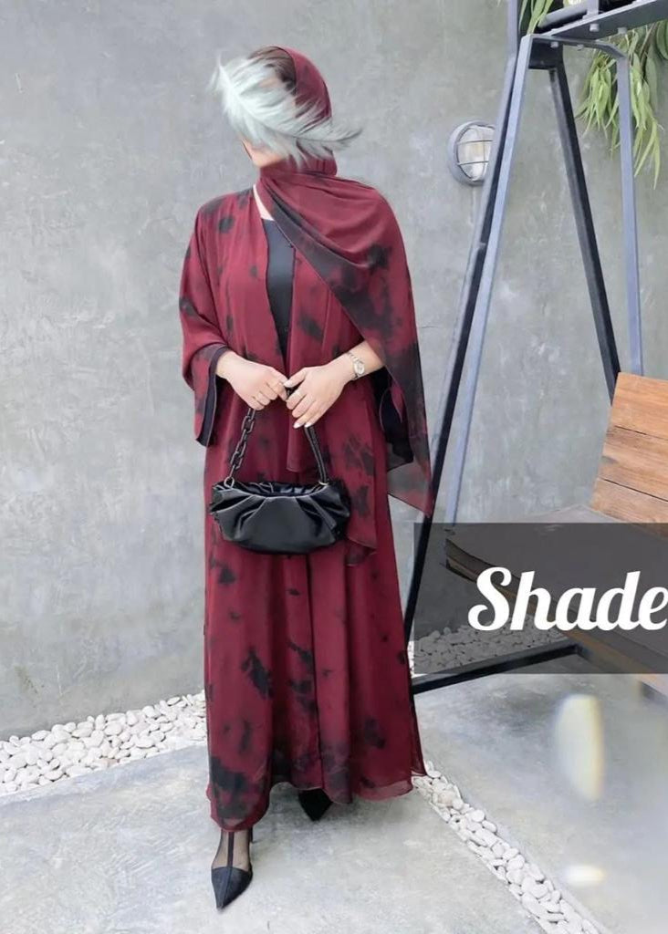 Imported Tie-Dye Double Layered Abaya - ( RED )