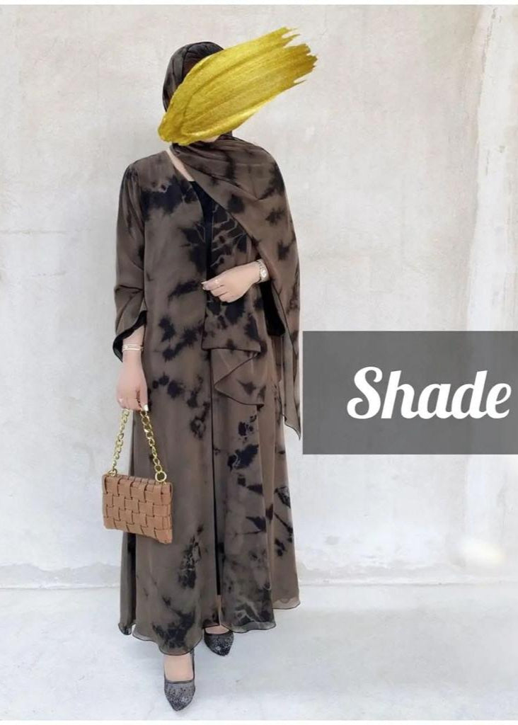 Imported Tie-Dye Double Layered Abaya - ( BROWN )
