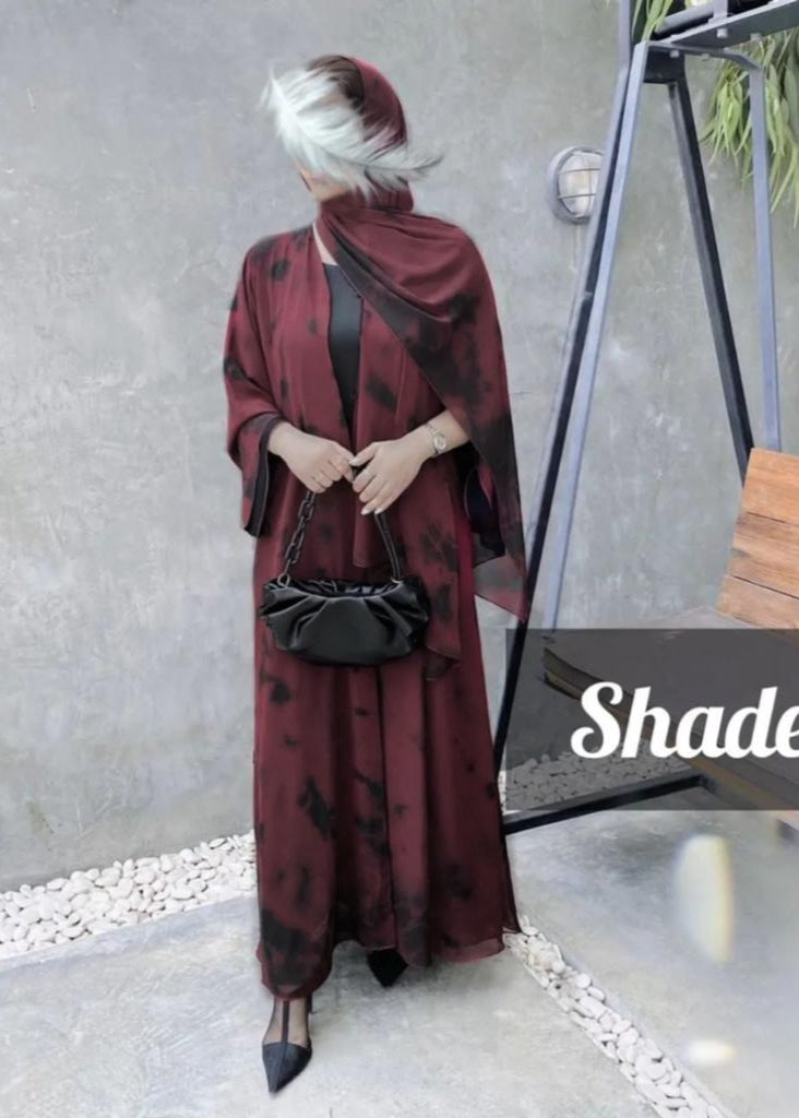 Imported Tie-Dye Double Layered Abaya - ( MAROON )