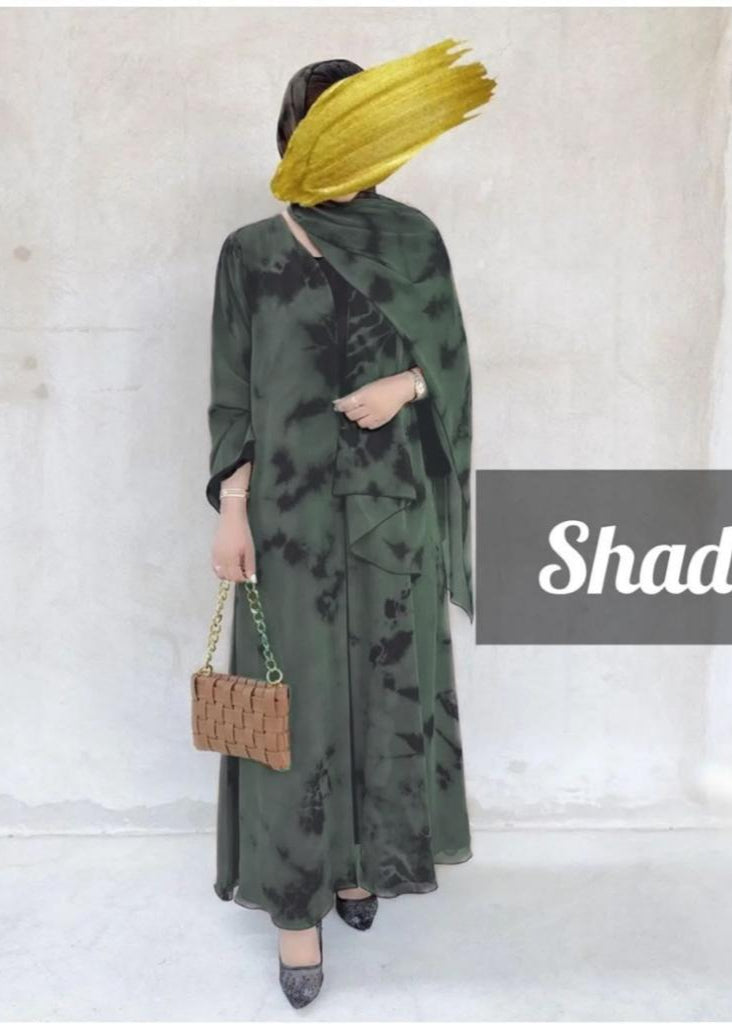 Imported Tie-Dye Double Layered Abaya - ( OLIVE )