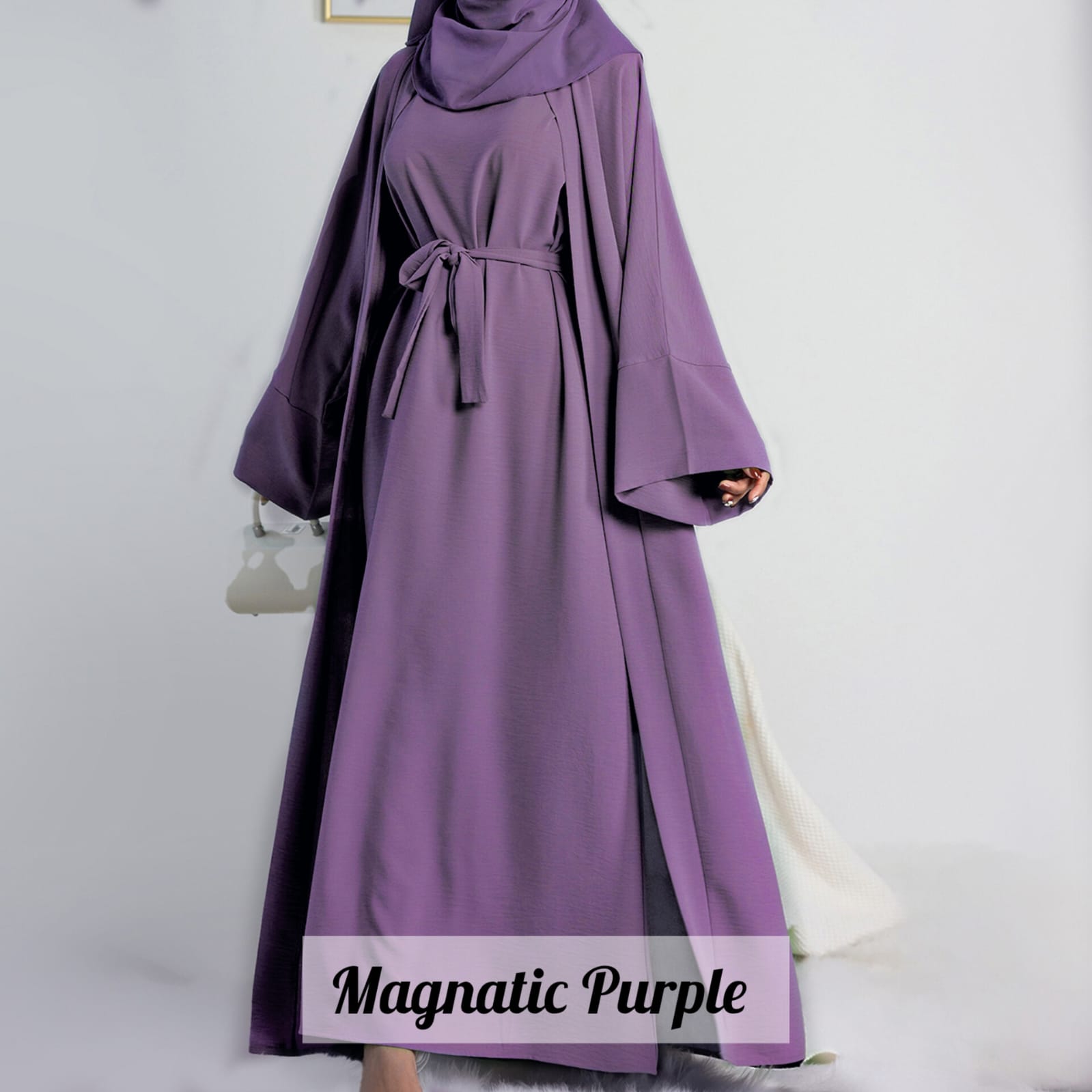 Original Dubai Crush Double Shrugs Abaya MAGNATIC PURPLE ( Limited - Stock )