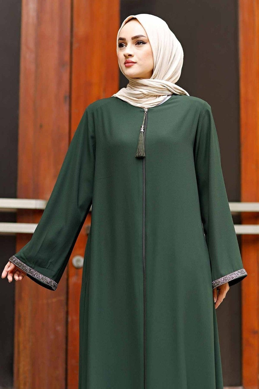 New Launch Saira Zipper Abaya With Beautiful Sleeve (OLIVE)