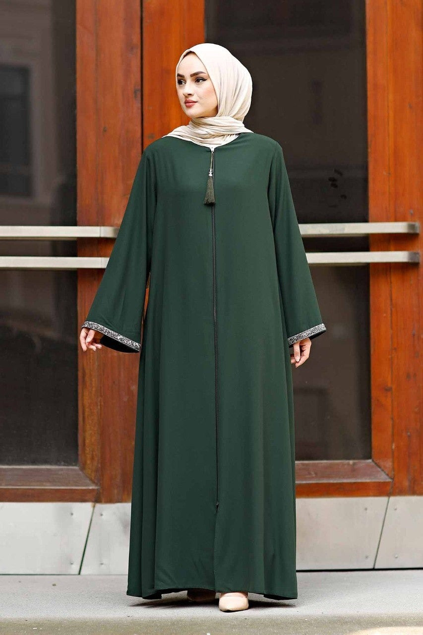 New Launch Saira Zipper Abaya With Beautiful Sleeve (OLIVE)