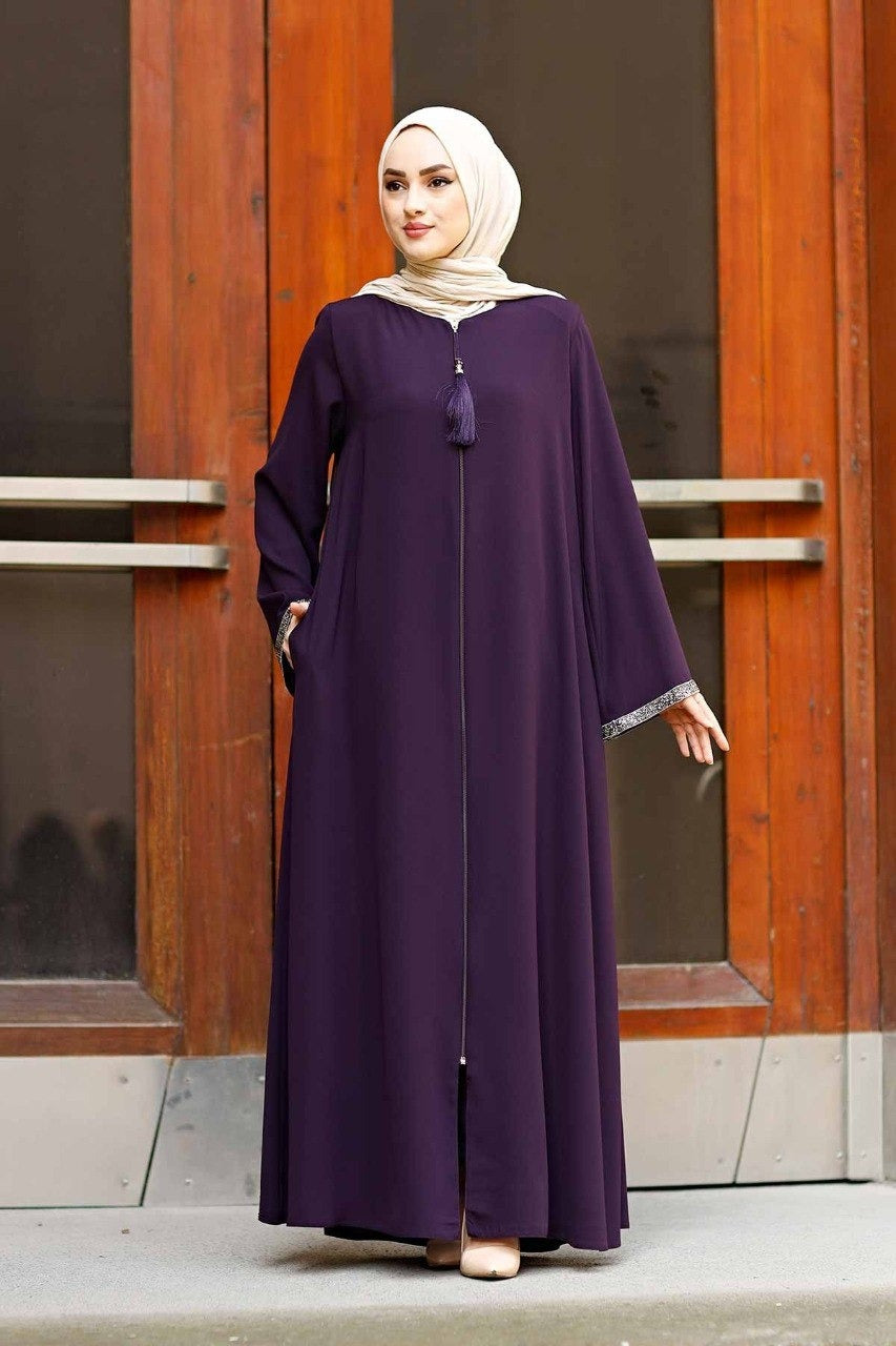 New Launch Saira Zipper Abaya With Beautiful Sleeve (PURPLE)