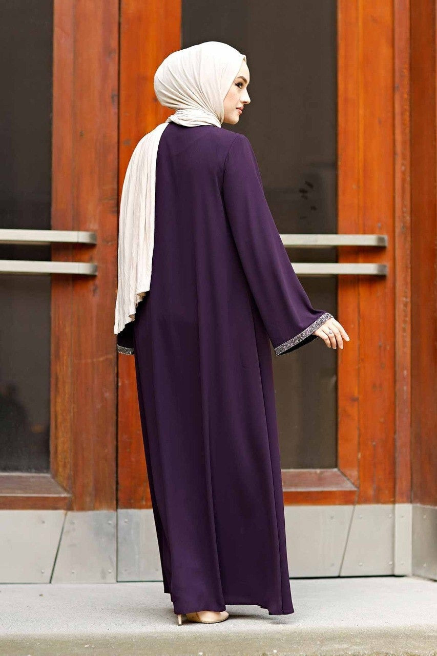 New Launch Saira Zipper Abaya With Beautiful Sleeve (PURPLE)